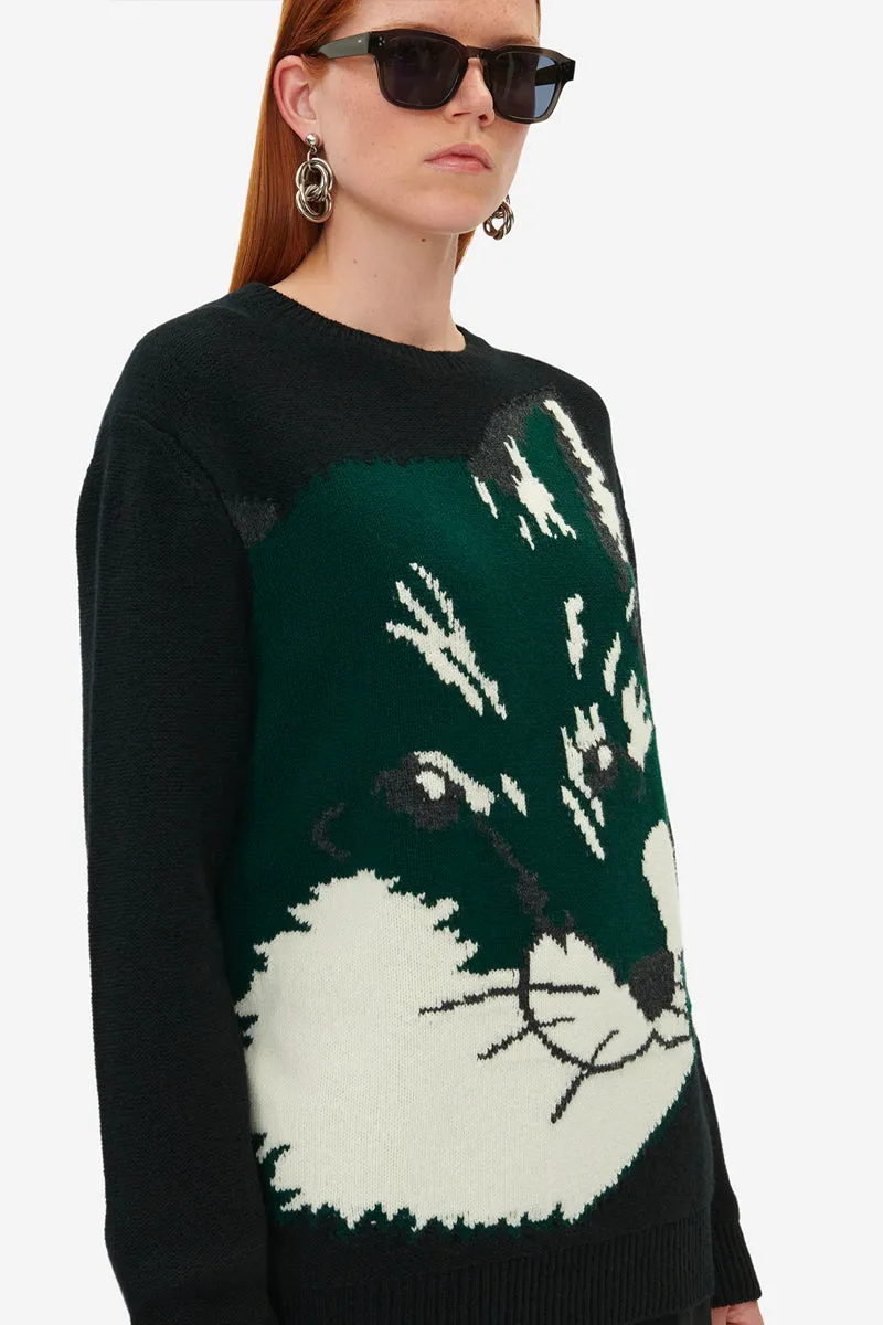 Maison Kitsuné Übergroßer Fuchs-Kopf-Jacquard-Pullover Schwarz