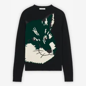 Maison Kitsuné Übergroßer Fuchs-Kopf-Jacquard-Pullover Schwarz
