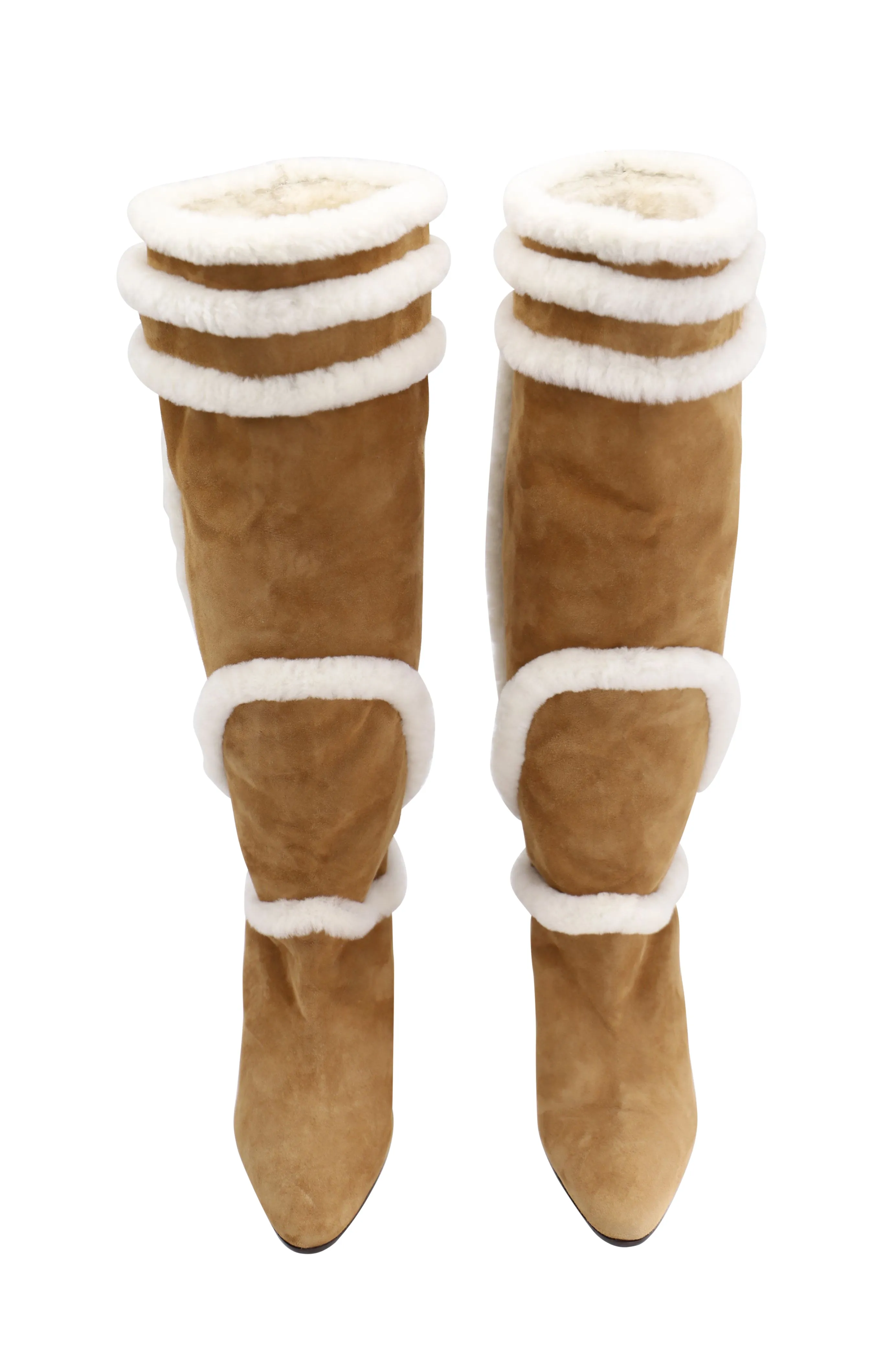 Manolo Blahnik Cluntius Stiefel mit Schaffellbesatz in Braunem Wildleder