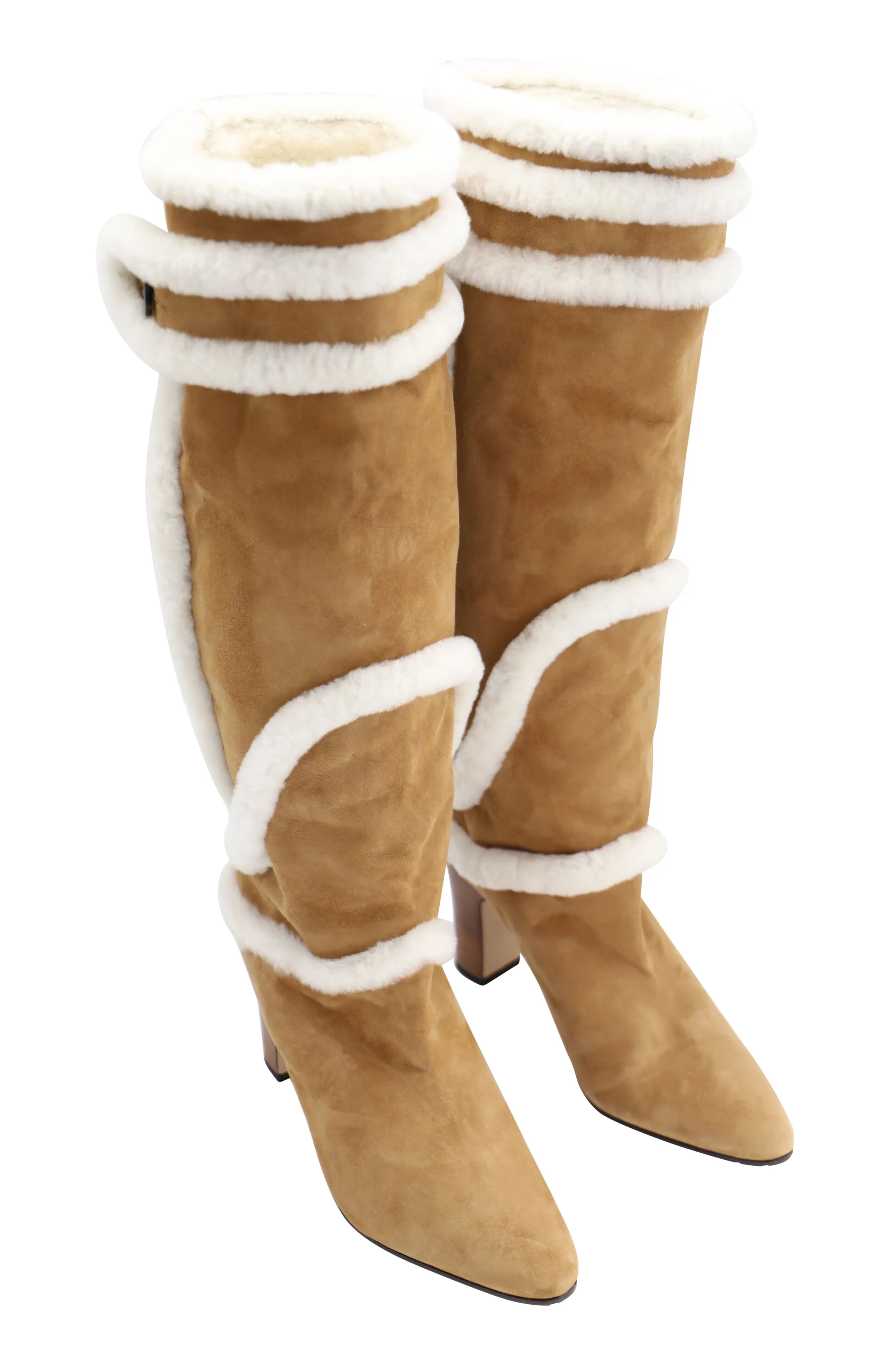 Manolo Blahnik Cluntius Stiefel mit Schaffellbesatz in Braunem Wildleder