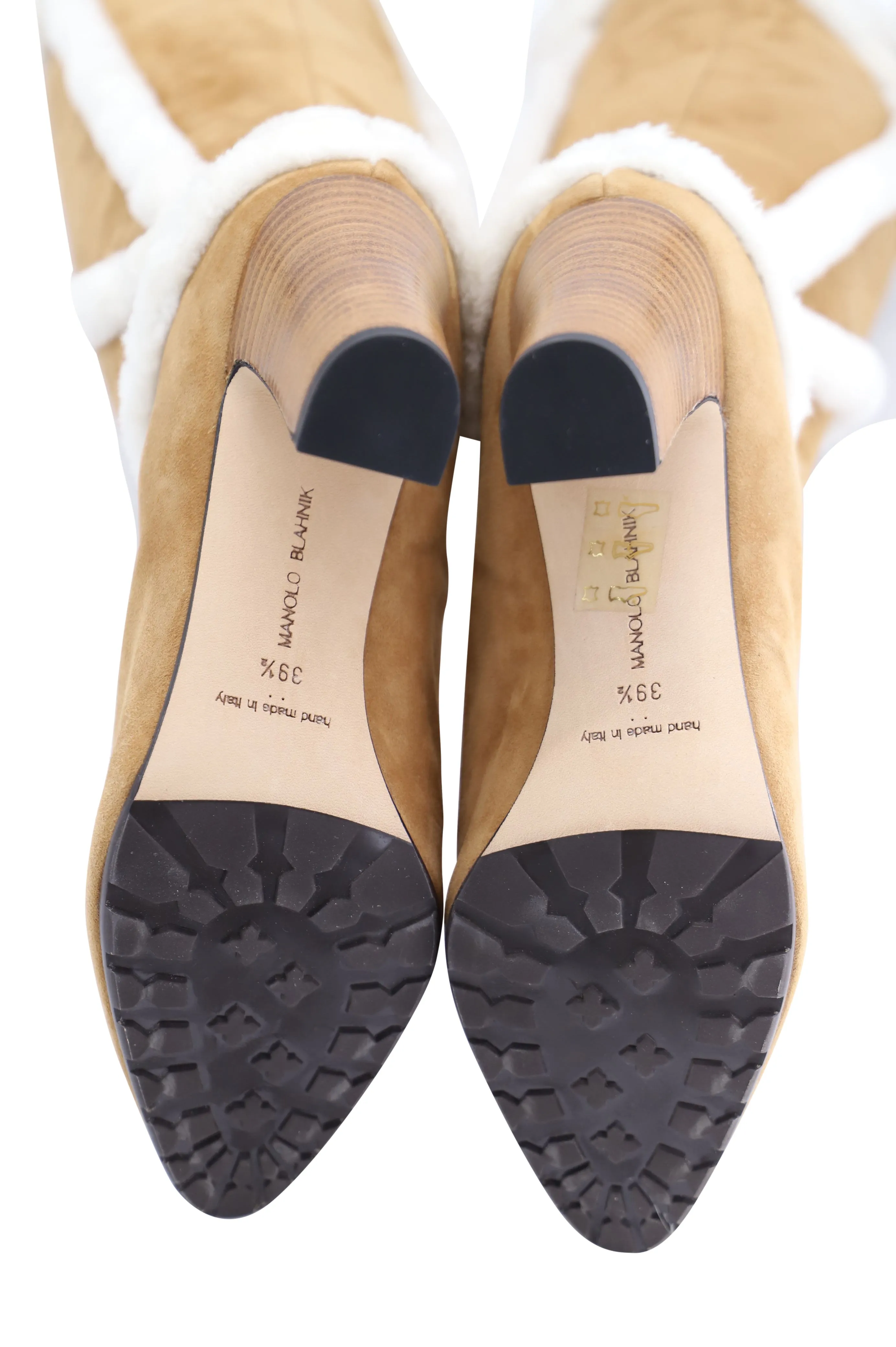 Manolo Blahnik Cluntius Stiefel mit Schaffellbesatz in Braunem Wildleder