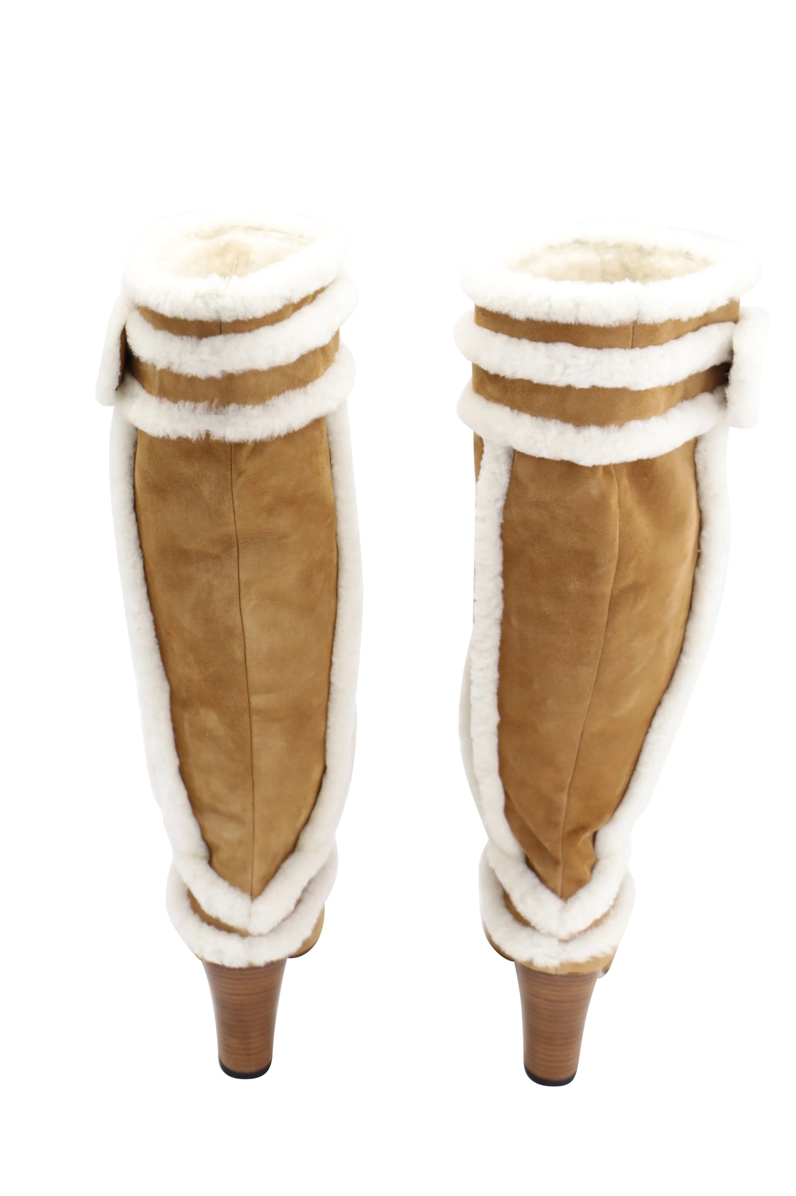 Manolo Blahnik Cluntius Stiefel mit Schaffellbesatz in Braunem Wildleder