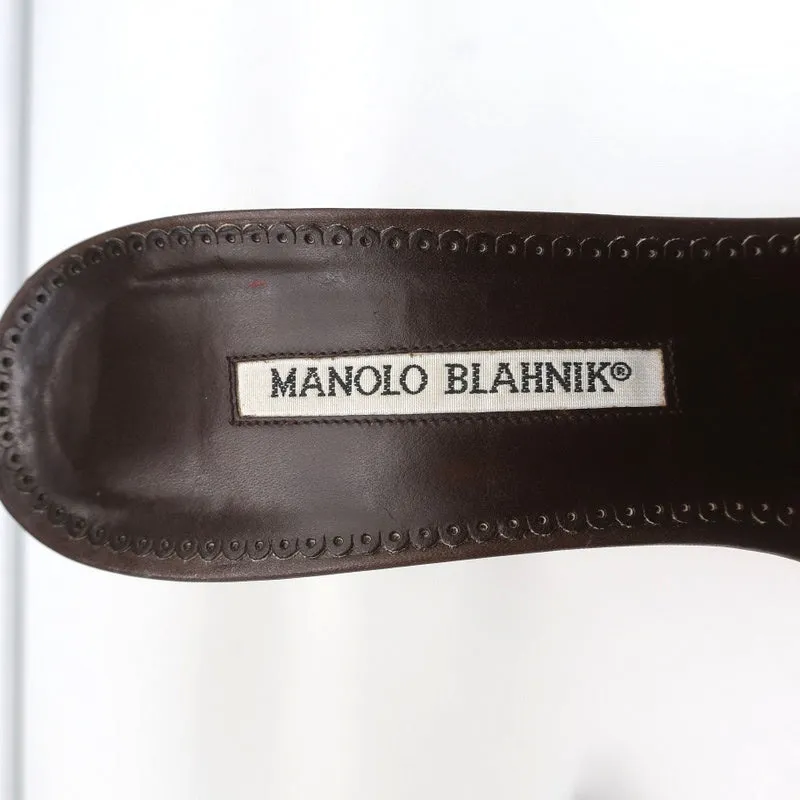 Manolo Blahnik Sandalen mit Doppelknöchelriemen in Dunkelbraun Leder Größe 38.5
