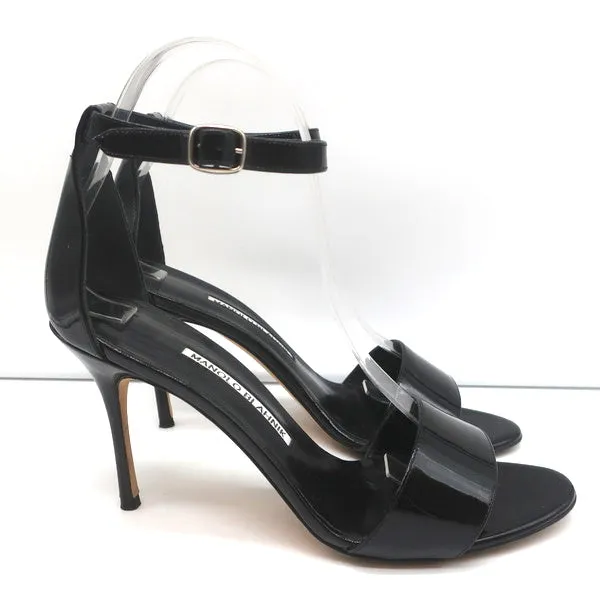 Manolo Blahnik Tres Riemchensandalen Schwarz Lackleder Größe 39