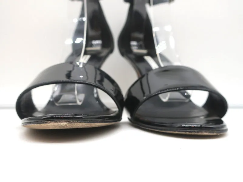 Manolo Blahnik Tres Riemchensandalen Schwarz Lackleder Größe 39