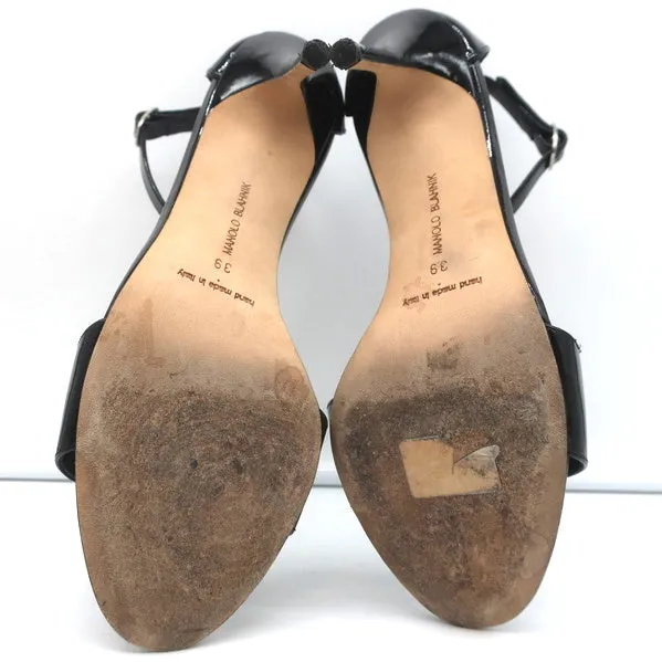 Manolo Blahnik Tres Riemchensandalen Schwarz Lackleder Größe 39