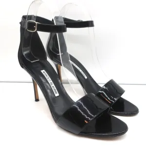 Manolo Blahnik Tres Riemchensandalen Schwarz Lackleder Größe 39