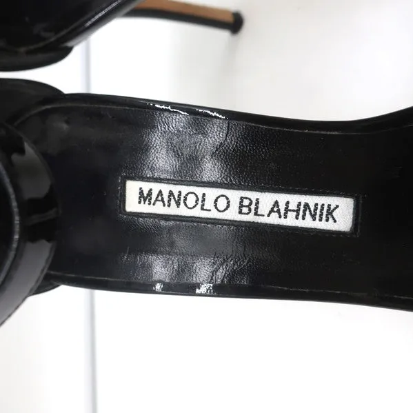 Manolo Blahnik Tres Riemchensandalen Schwarz Lackleder Größe 39