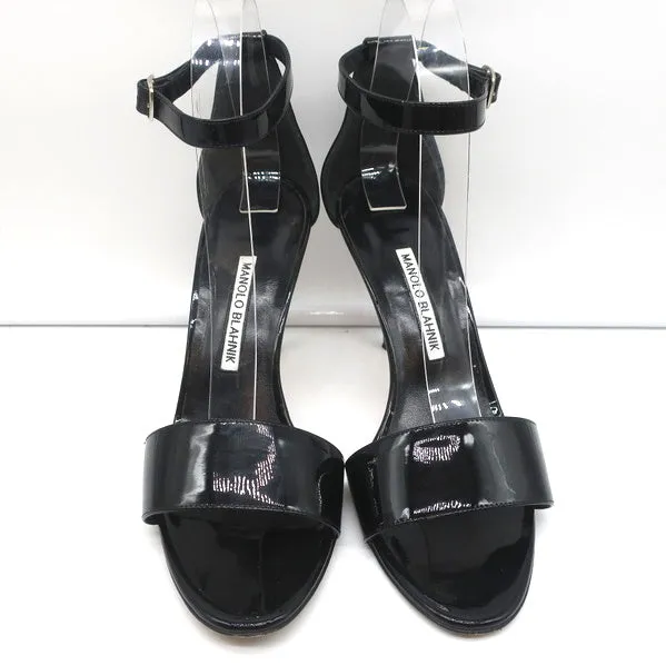 Manolo Blahnik Tres Riemchensandalen Schwarz Lackleder Größe 39