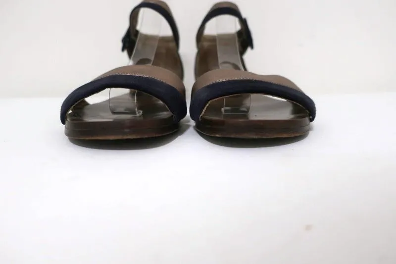 Manni Riemchensandalen Bronze Leder & Marine Wildleder Größe 36.5 Spitzen offen Flats