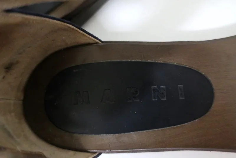 Manni Riemchensandalen Bronze Leder & Marine Wildleder Größe 36.5 Spitzen offen Flats