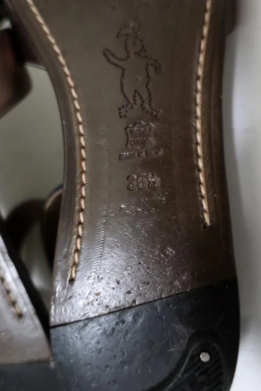 Manni Riemchensandalen Bronze Leder & Marine Wildleder Größe 36.5 Spitzen offen Flats
