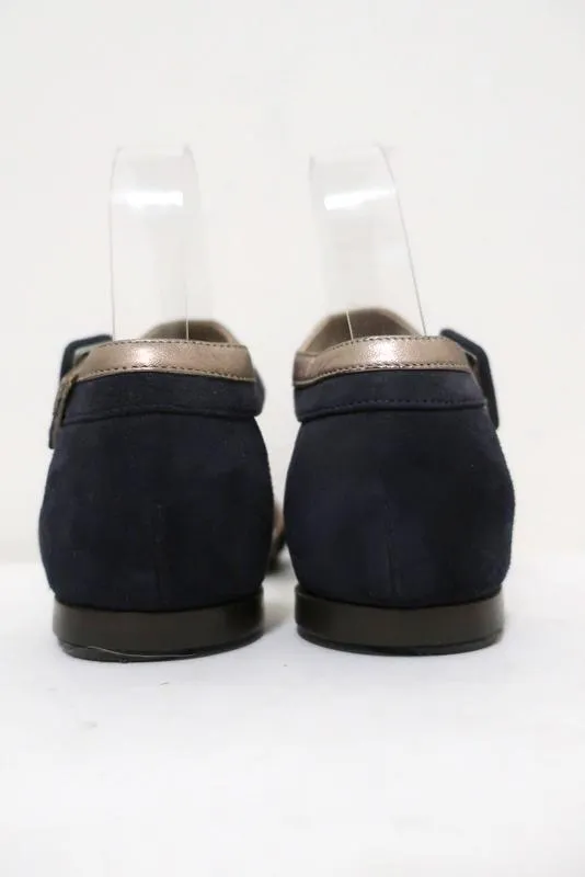 Manni Riemchensandalen Bronze Leder & Marine Wildleder Größe 36.5 Spitzen offen Flats