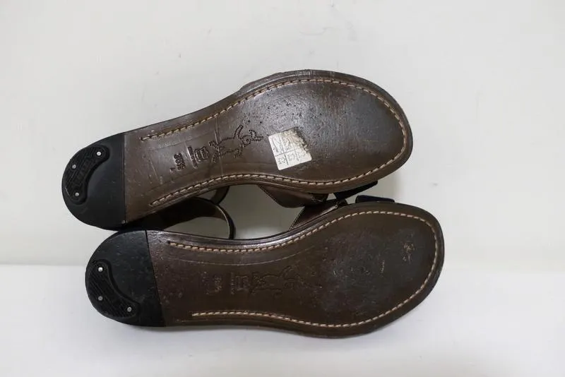 Manni Riemchensandalen Bronze Leder & Marine Wildleder Größe 36.5 Spitzen offen Flats