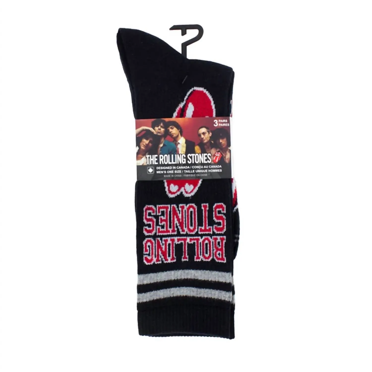 Herren 3 Paar The Rolling Stones College Assortierte Crew-Socken in Schwarz/Schwarz/Grau