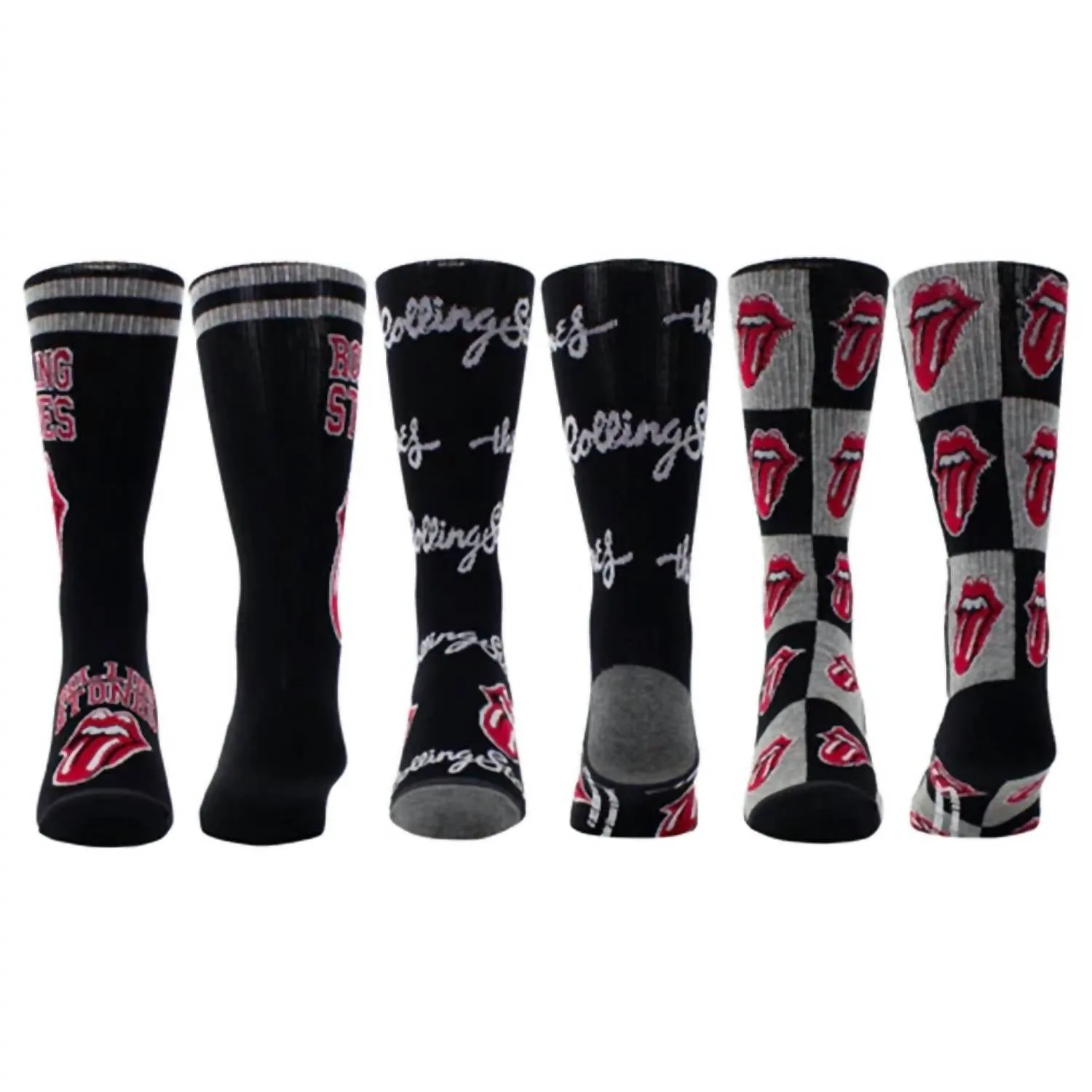 Herren 3 Paar The Rolling Stones College Assortierte Crew-Socken in Schwarz/Schwarz/Grau