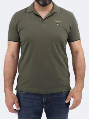 Herren Polo-Shirt mit gesticktem Markenlogo, Olive