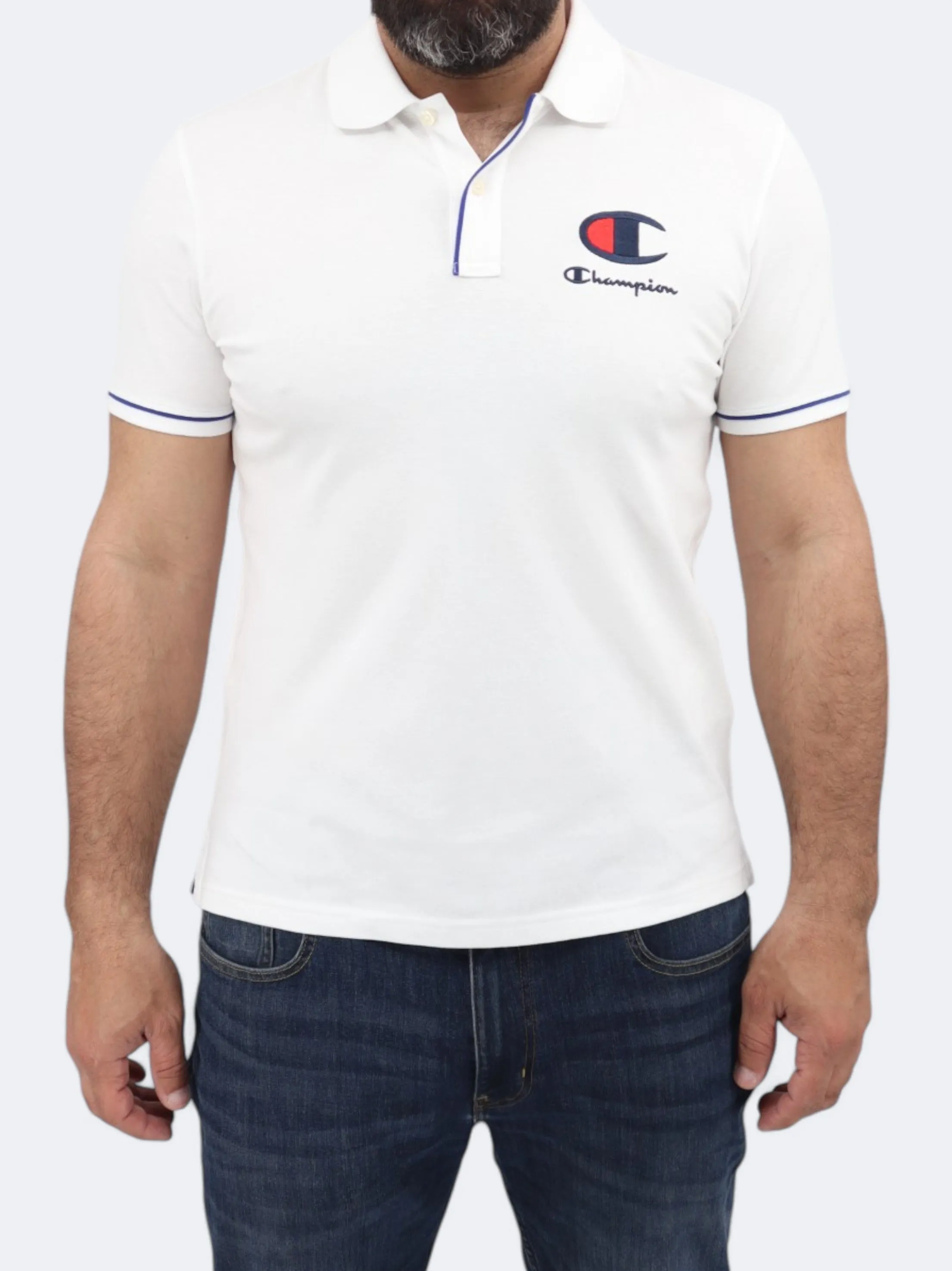 Herren Polo-Shirt mit gesticktem Markenlogo, Weiß