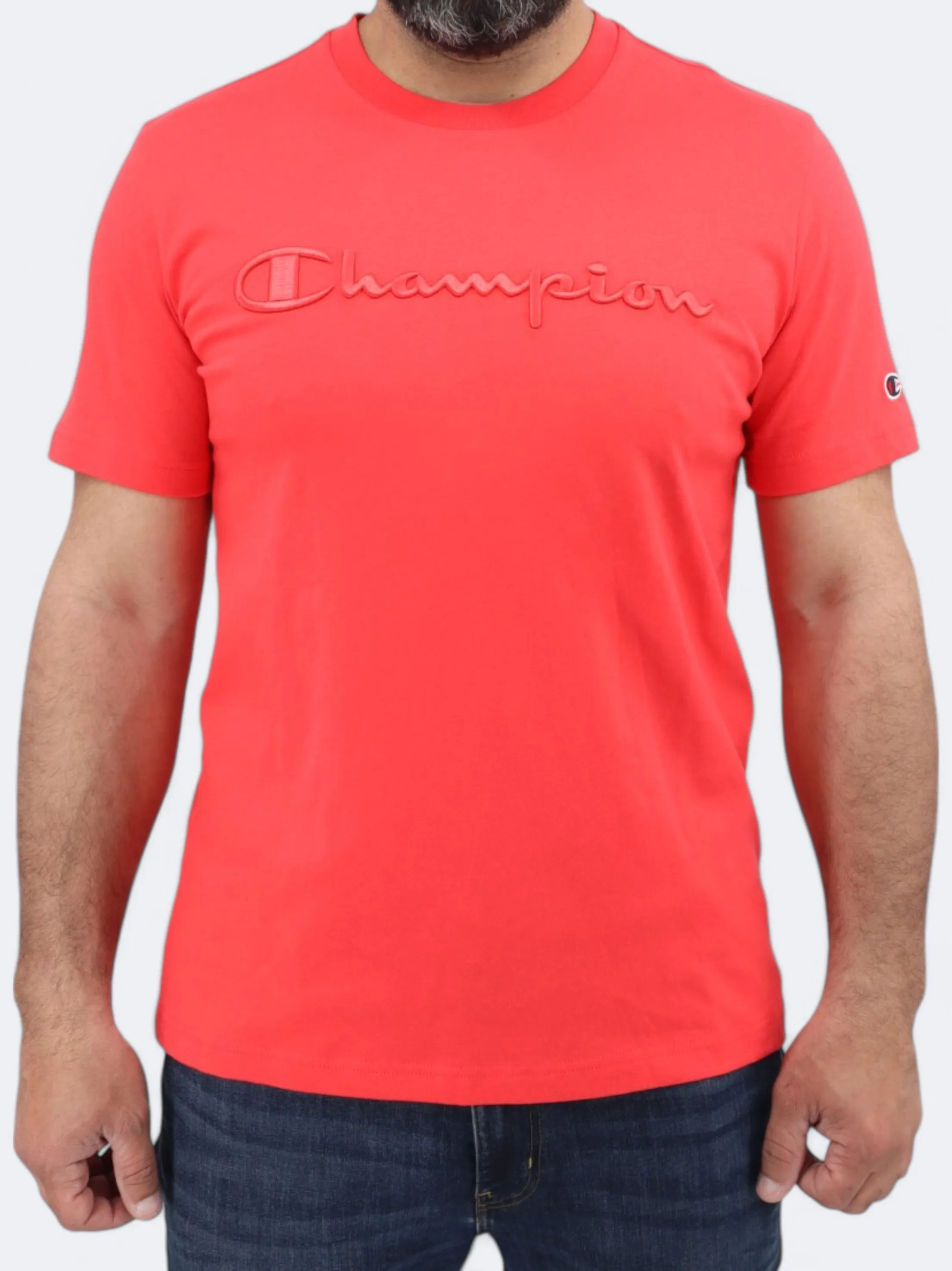 Herren T-Shirt mit gesticktem Markenlogo, Rot
