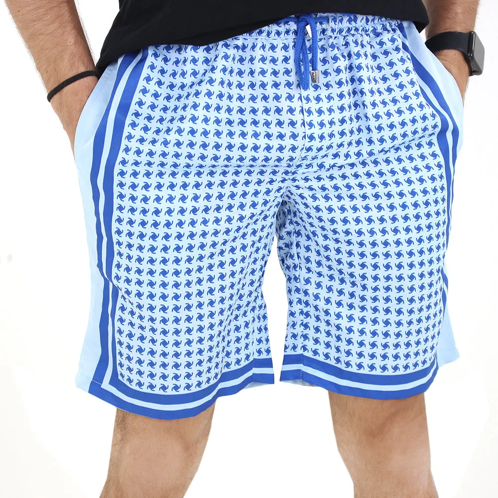 Herren Kurzshort mit elastischem Bund und Druck, Blau