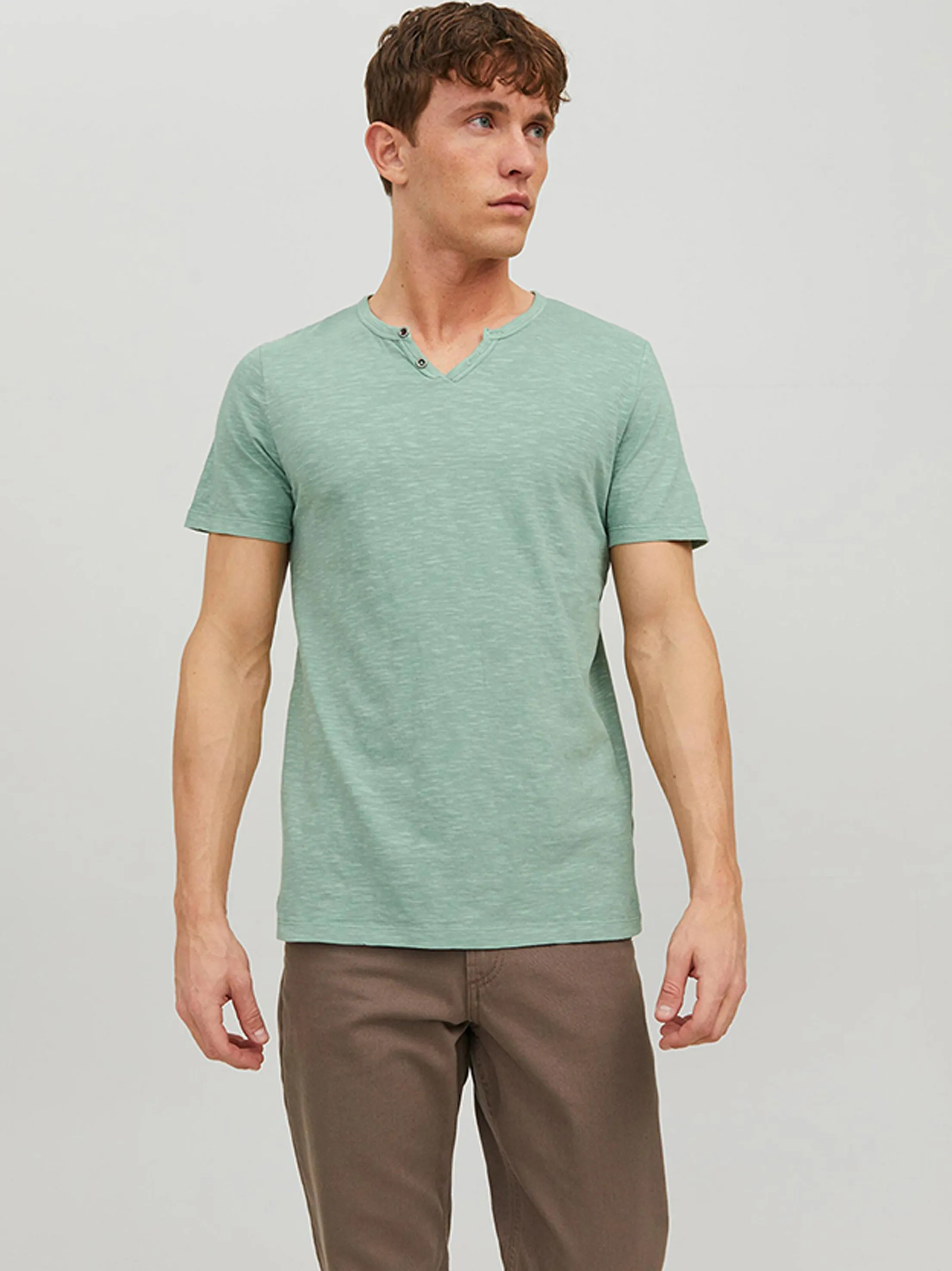 Herren Henley-Shirt mit Spaltkragen, Grün