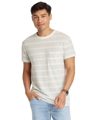 Herren-Gestricktes T-Shirt mit Streifen, Hellgrün/Weiß