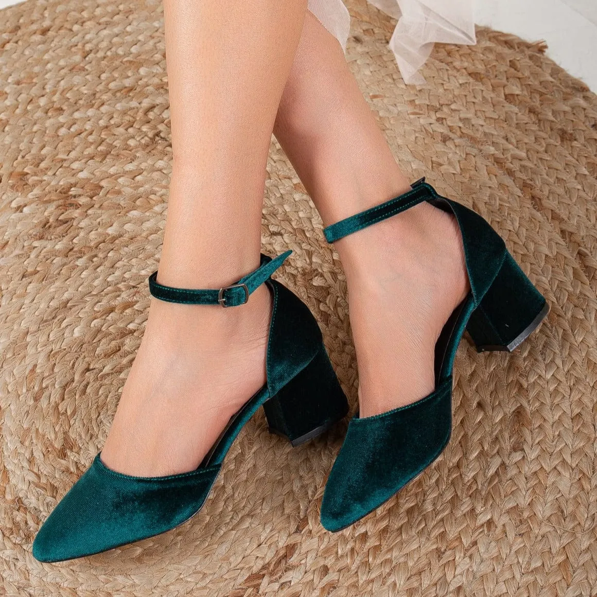 Miranda Vegan Wildleder Perlen Absatzschuhe | Smaragdgrün
