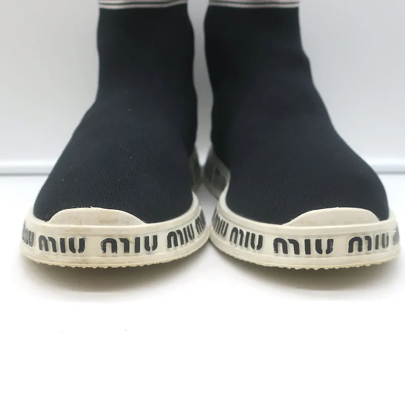 Miu Miu Logo Socken-Sneakers Schwarz Dehnbare Strickware Größe 38
