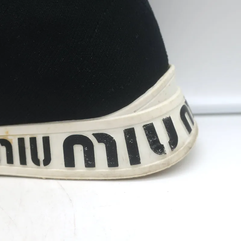 Miu Miu Logo Socken-Sneakers Schwarz Dehnbare Strickware Größe 38