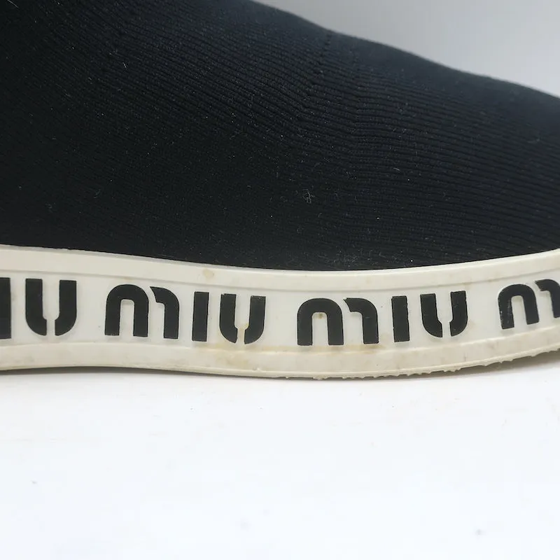 Miu Miu Logo Socken-Sneakers Schwarz Dehnbare Strickware Größe 38