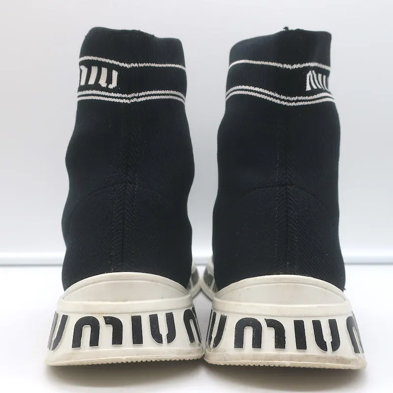 Miu Miu Logo Socken-Sneakers Schwarz Dehnbare Strickware Größe 38