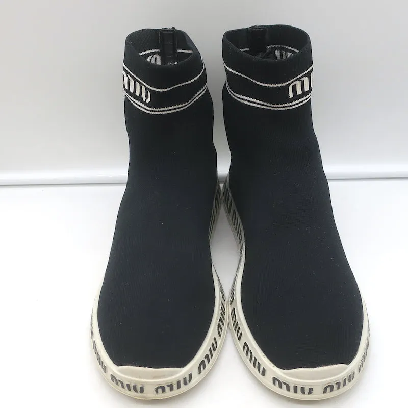 Miu Miu Logo Socken-Sneakers Schwarz Dehnbare Strickware Größe 38