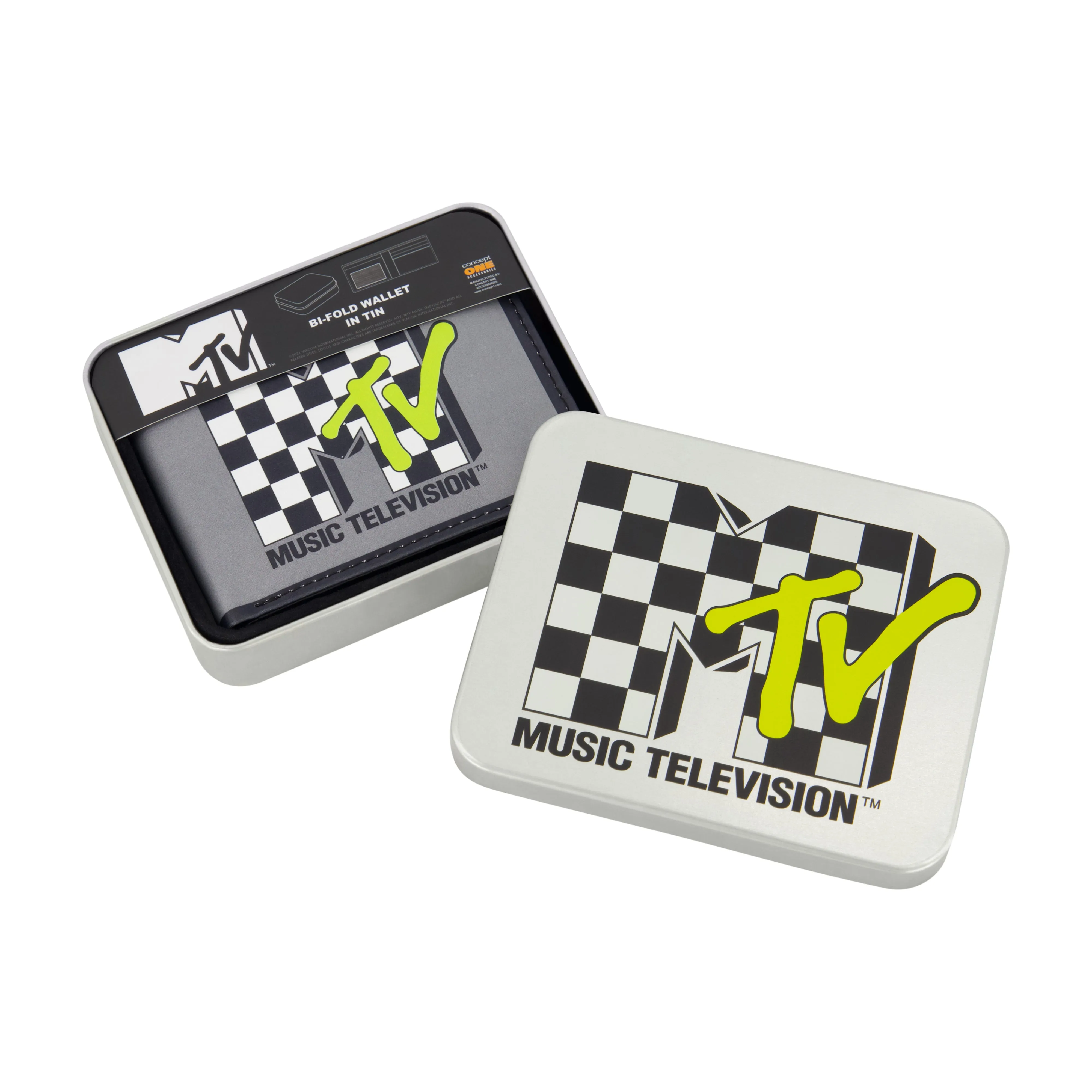 MTV-LOGO MIT KAROMUSTER Brieftasche mit zwei Fächern, schlanke Brieftasche mit dekorativer Dose für Männer und Frauen, ecco Schuhe