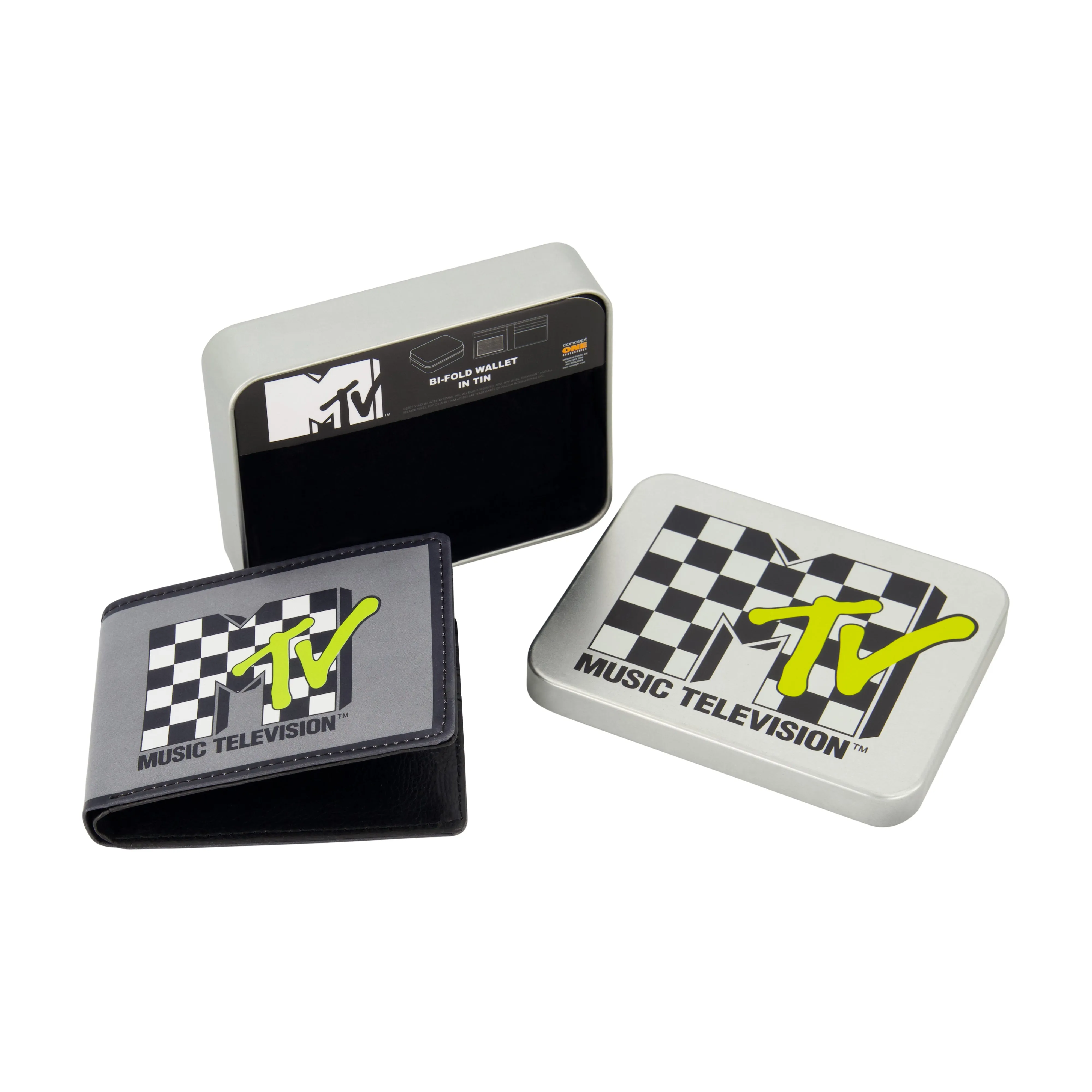 MTV-LOGO MIT KAROMUSTER Brieftasche mit zwei Fächern, schlanke Brieftasche mit dekorativer Dose für Männer und Frauen, ecco Schuhe