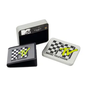 MTV-LOGO MIT KAROMUSTER Brieftasche mit zwei Fächern, schlanke Brieftasche mit dekorativer Dose für Männer und Frauen, ecco Schuhe