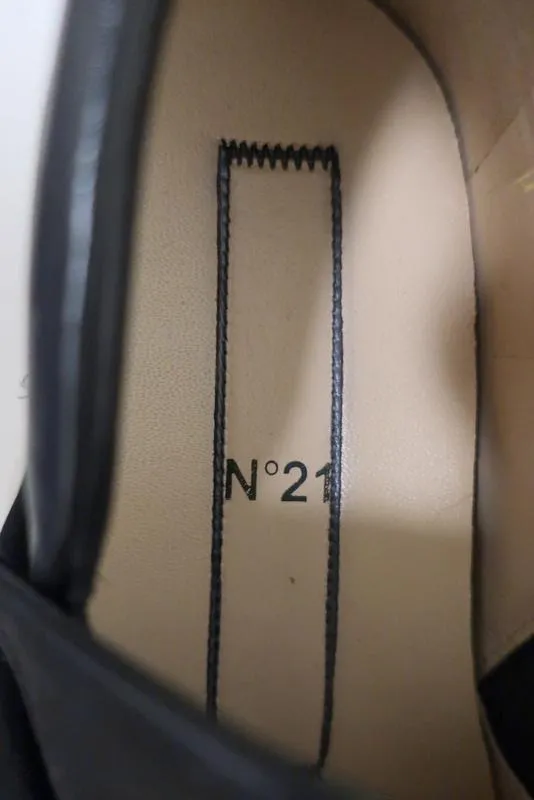 Nr. 21 Bogen-Sneaker Schwarz Satin mit Kristallverzierungen Größe 36,5 Slip-On Plateauabsatz