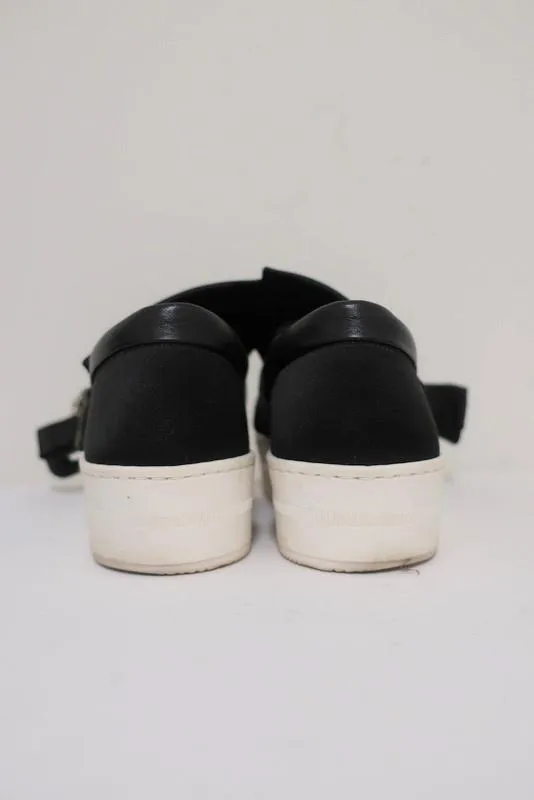 Nr. 21 Bogen-Sneaker Schwarz Satin mit Kristallverzierungen Größe 36,5 Slip-On Plateauabsatz