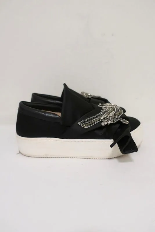 Nr. 21 Bogen-Sneaker Schwarz Satin mit Kristallverzierungen Größe 36,5 Slip-On Plateauabsatz