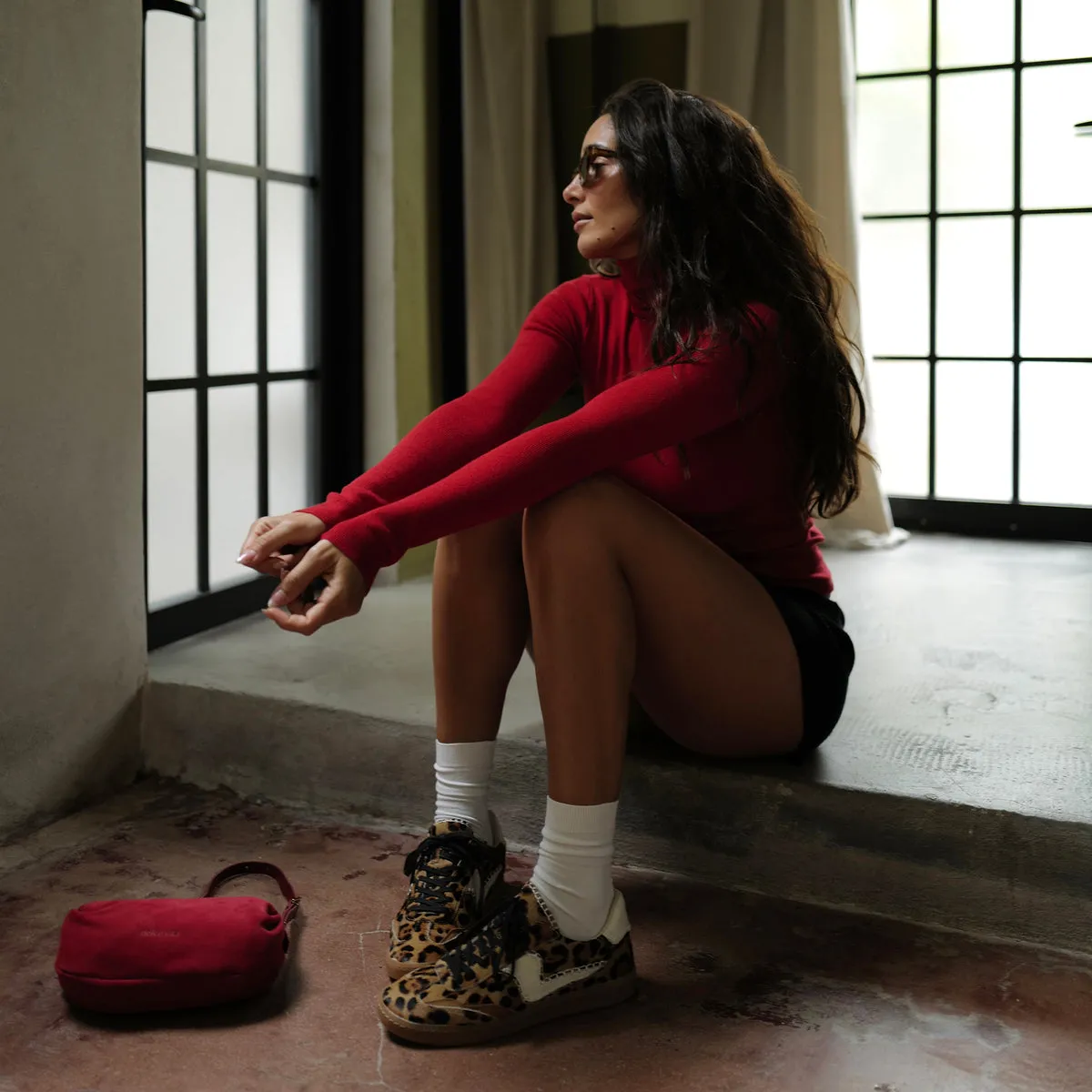 HINWEIS STITCH SNEAKERS DK LEOPARD KALBSHAAR