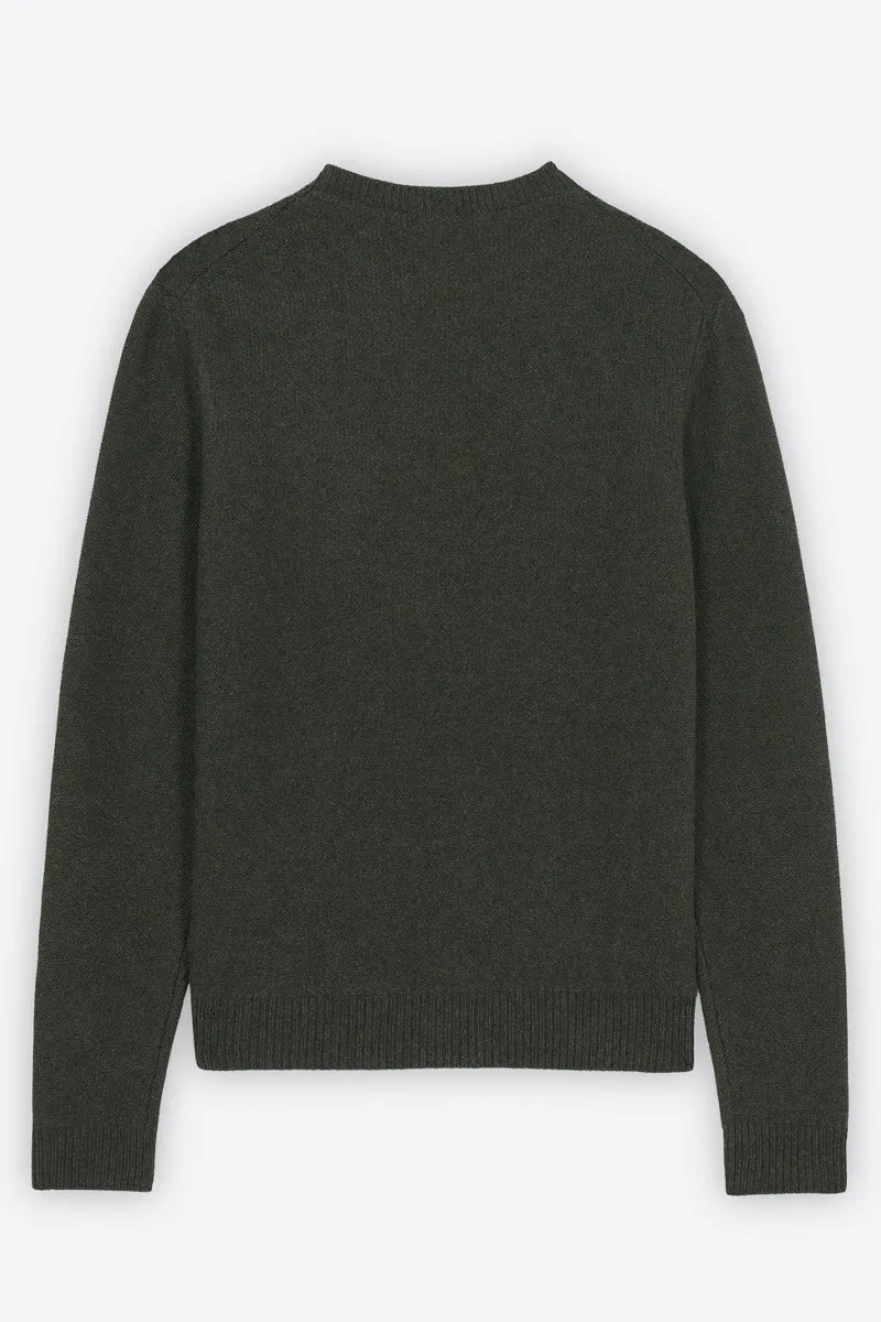 Übergroßer Fuchs-Kopf-Jacquard-Pullover Khaki Grau