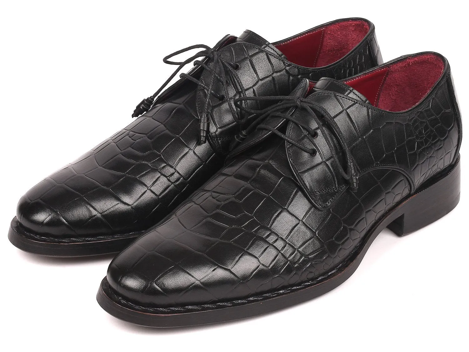 Paul Parkman Schuhe Paul Parkman Derby-Schuhe mit Krokoprägung aus Kalbsleder und Goodyear-Brandsohle in Schwarz