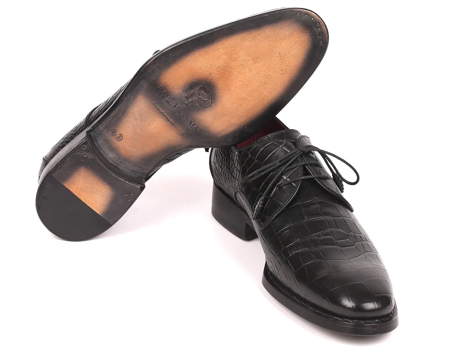 Paul Parkman Schuhe Paul Parkman Derby-Schuhe mit Krokoprägung aus Kalbsleder und Goodyear-Brandsohle in Schwarz