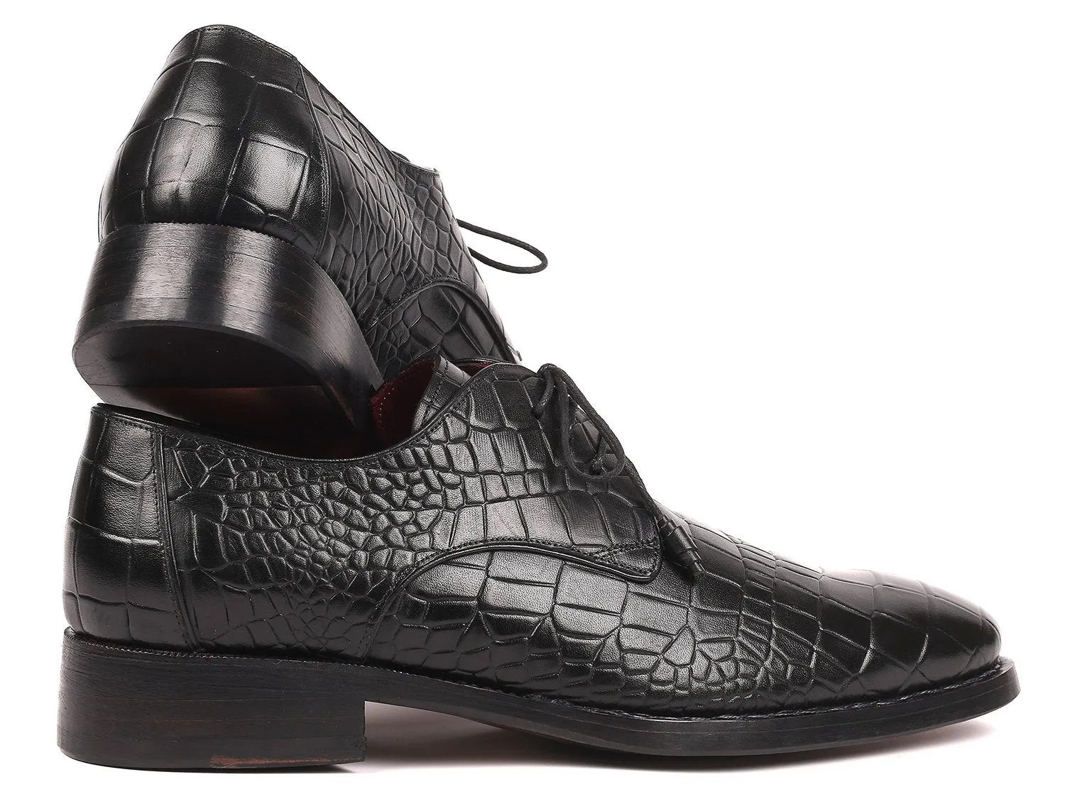 Paul Parkman Schuhe Paul Parkman Derby-Schuhe mit Krokoprägung aus Kalbsleder und Goodyear-Brandsohle in Schwarz