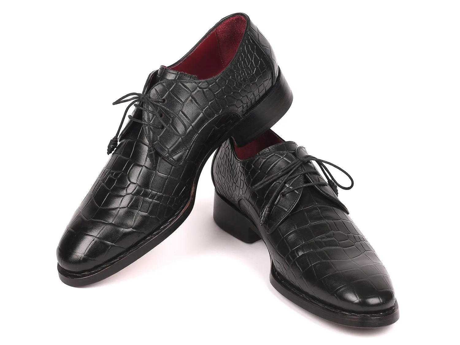 Paul Parkman Schuhe Paul Parkman Derby-Schuhe mit Krokoprägung aus Kalbsleder und Goodyear-Brandsohle in Schwarz