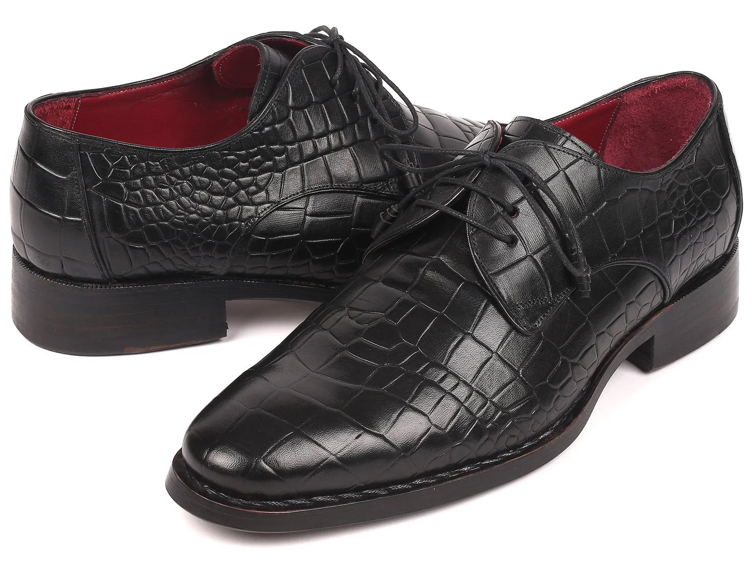 Paul Parkman Schuhe Paul Parkman Derby-Schuhe mit Krokoprägung aus Kalbsleder und Goodyear-Brandsohle in Schwarz