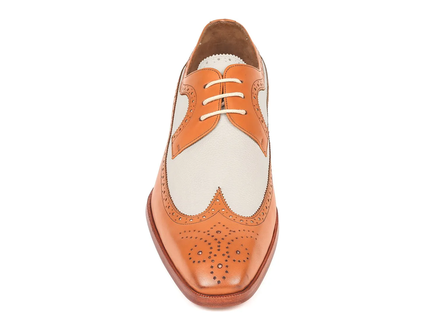 Paul Parkman Schuhe Paul Parkman Zweifarbige Wingtip Derby Schuhe in Cognac & Creme