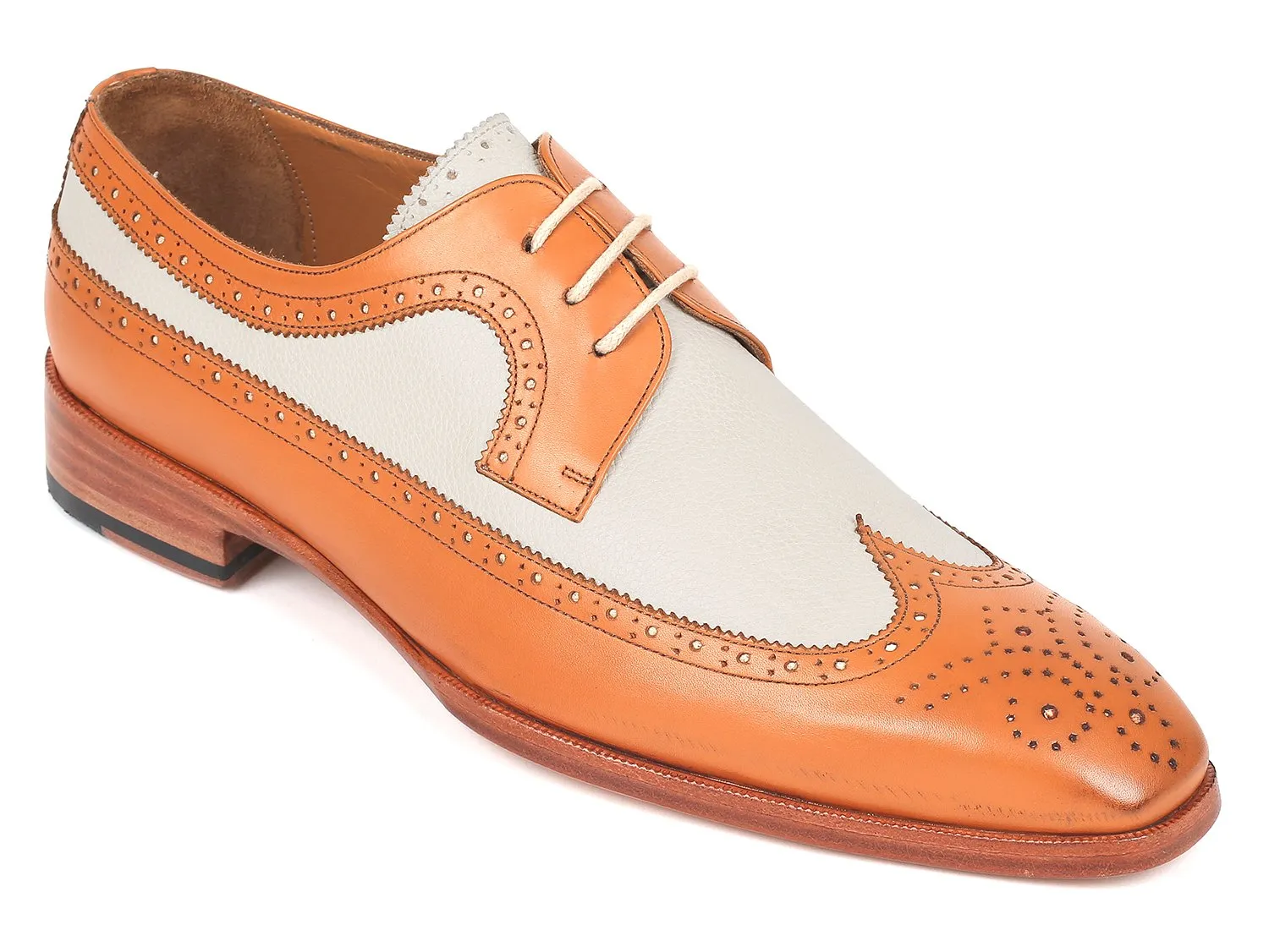 Paul Parkman Schuhe Paul Parkman Zweifarbige Wingtip Derby Schuhe in Cognac & Creme