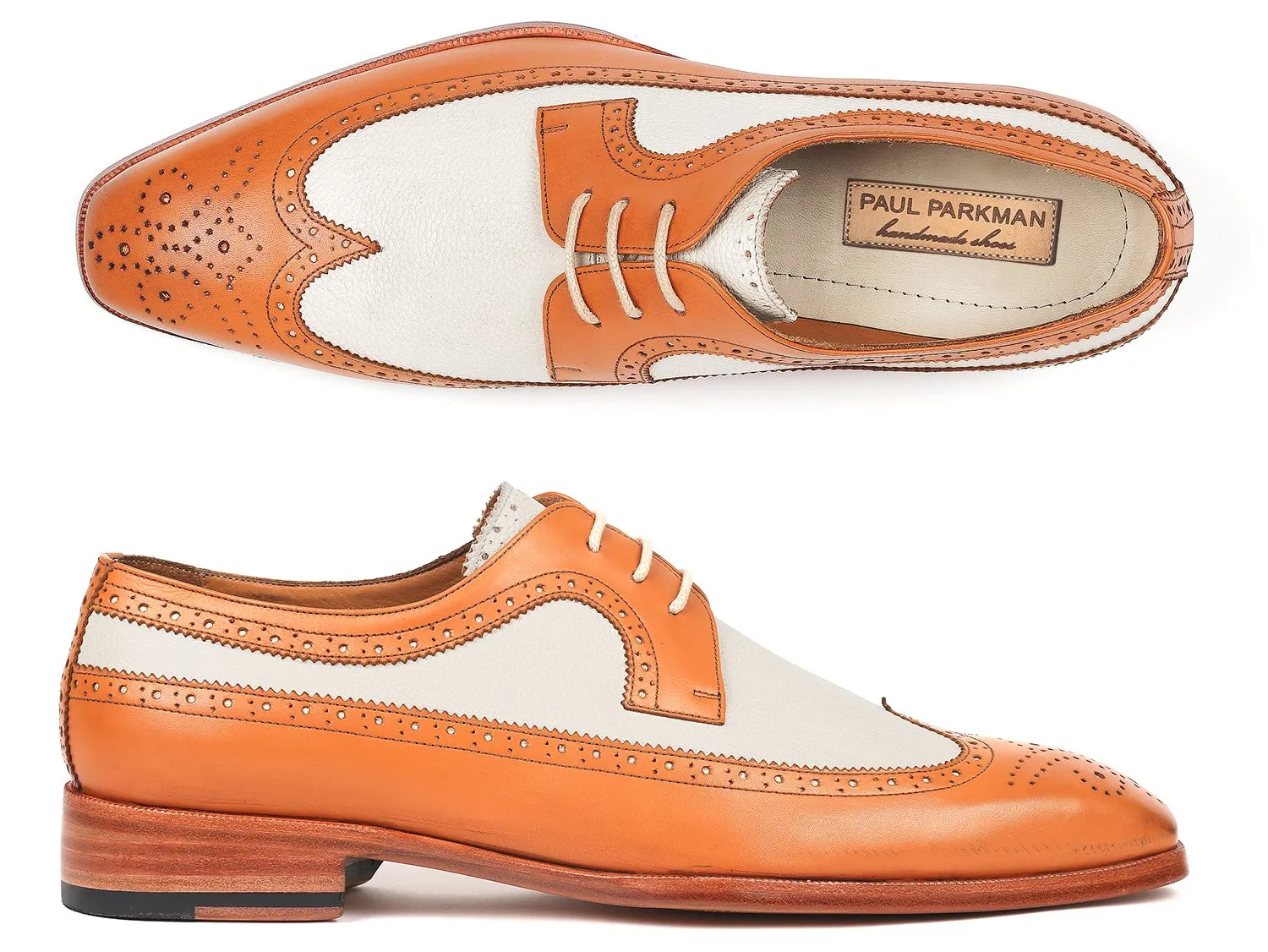 Paul Parkman Schuhe Paul Parkman Zweifarbige Wingtip Derby Schuhe in Cognac & Creme