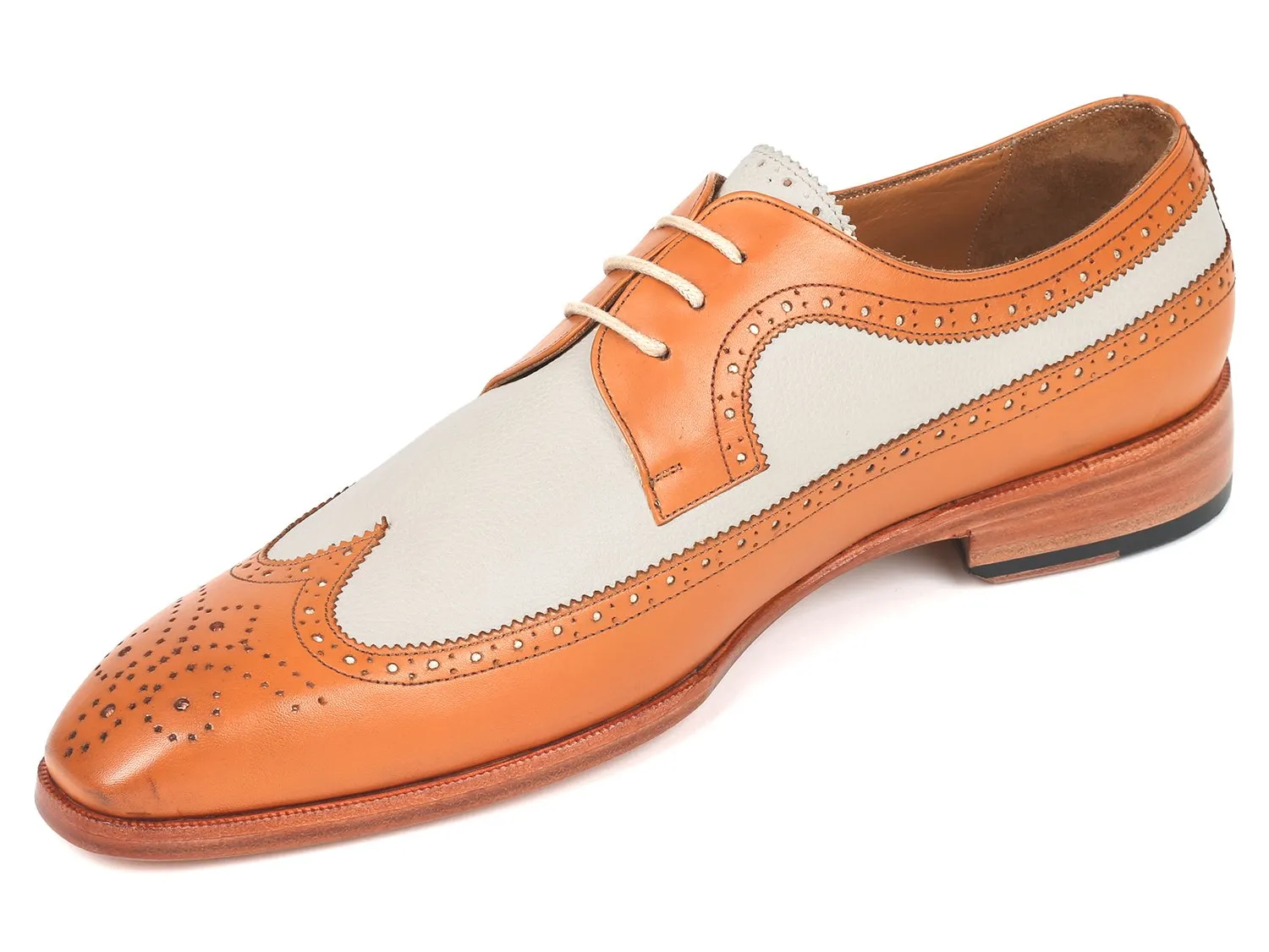 Paul Parkman Schuhe Paul Parkman Zweifarbige Wingtip Derby Schuhe in Cognac & Creme