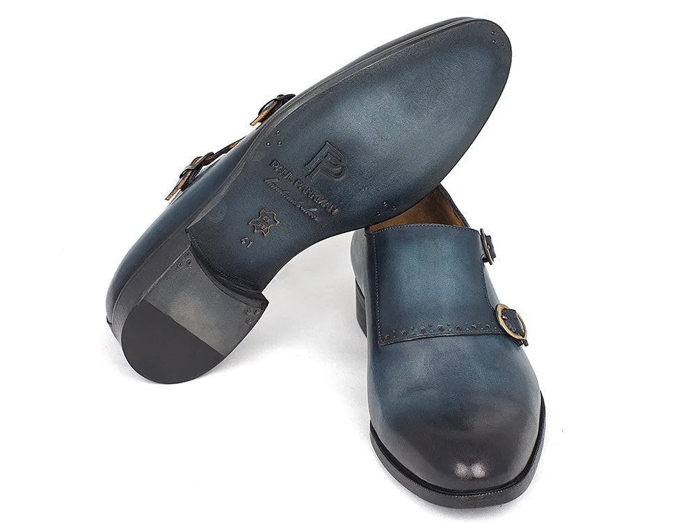 Paul Parkman Schuhe Paul Parkman Handbemalte Leder-Doppelmonkstrap-Schuhe in Marineblau